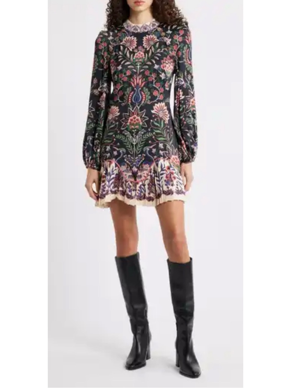 Farm Rio Marvelous Garden long sleeve high neck mini dress NWT